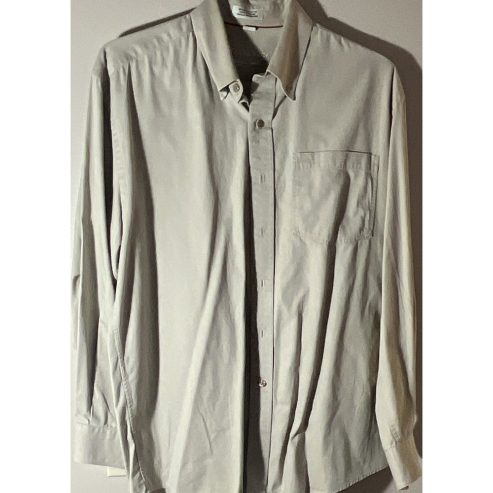 Cutter & Buck Men's Dress Shirt L 16 32/33 Beige Solid Cotton Button-Down Pocket